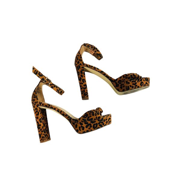 ShoeDazzle Deanelle Heeled Sandal Animal Print Heels Platform Peep Toe 8.5 - Picture 2 of 8